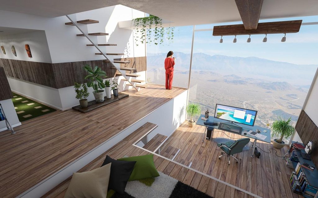 Moderne gietvloer met strakke afwerking in neutrale kleur voor minimalistisch interieur